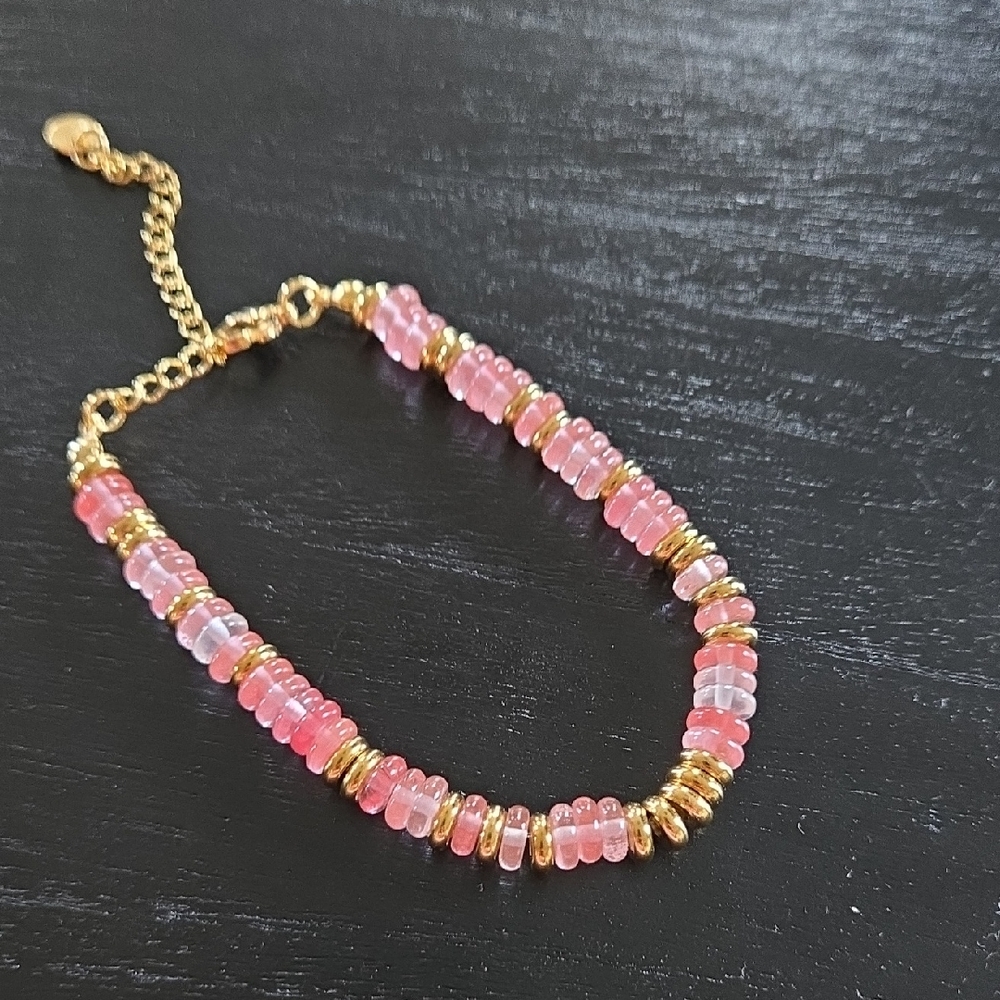 Moda Genuine Pink Quartz Bracelet Adjustable With Gold Detailing.